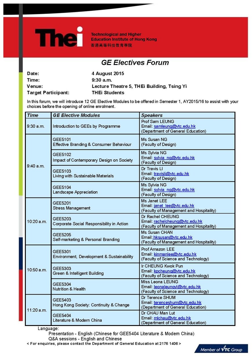 GE Electives Forum  Sem 1 AY2015-16